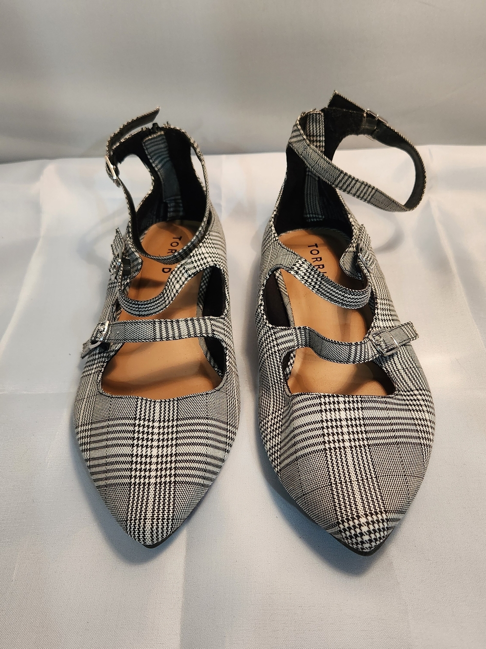 torrid Black and White Plaid Pointed-Toe Multi-Strap Flats